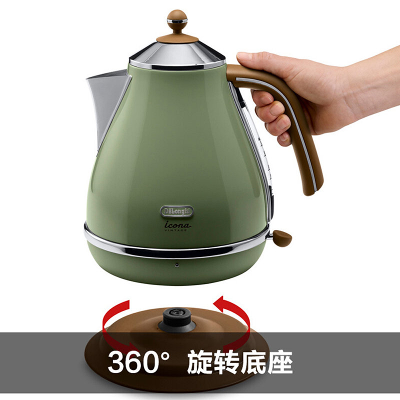 德龙delonghi电热水壶家用办公室复古系304不锈钢17l大容量烧水壶热