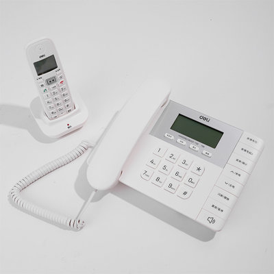 得力798数字无绳电话机 一拖一套装 办公家用子母机 大容量存储 多种和旋铃声 数字技术 通话清晰 5级音量调节 防雷电干扰 带闹钟功能（白色）