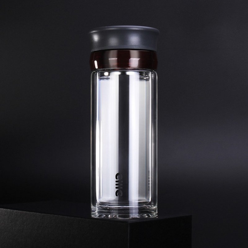 希乐商务双层玻璃水杯密封隔热玻璃杯带分层304不锈钢过滤网 350ml