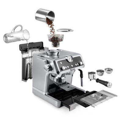 德龙（Delonghi）咖啡机 半自动 感应研磨 智能压粉 19巴泵压萃取 实时控温 手动卡布奇诺奶泡系统 EC9335