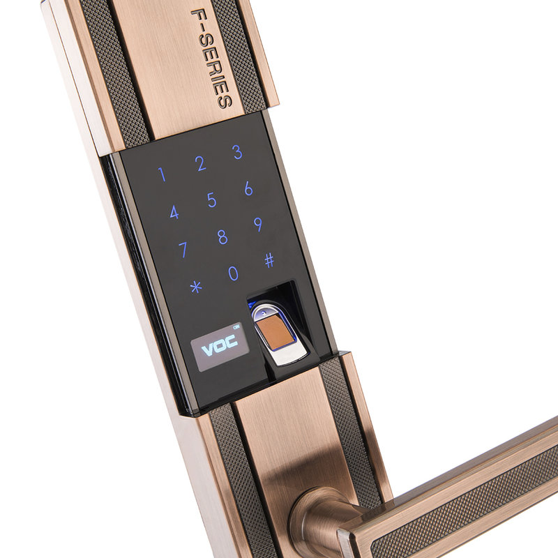 voc复古风智能锁f9红古铜家用防盗门锁指纹密码卡电子锁