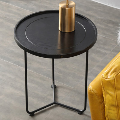Retro Master 黑色铁艺移动边几角几客厅沙发小茶几 北欧现代简约时尚创意圆形茶几 RI029-L